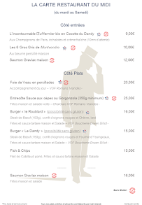 Menu du Le Dandy à Romans-sur-Isère