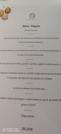 Auberge du Cep à Fleurie menu
