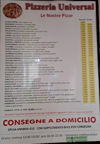 Menu du Universal à Asti