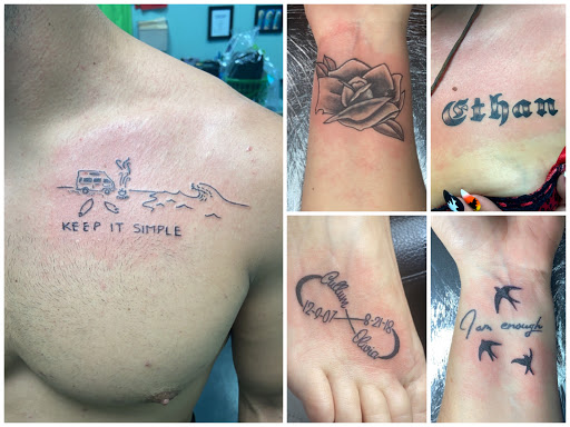 Explore snoopy and woodstock tattoo ideas, creative tattoo ideas in Meridian, available at Creative Pain Tattoo Studio