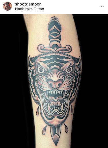 Explore upper arm sleeve tattoo ideas, creative tattoo ideas in Orange, available at Black Palm Tattoo