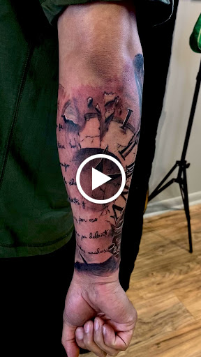 Explore mens collarbone tattoo ideas, creative tattoo ideas in Brunswick, available at Brunswick Tattoo Company