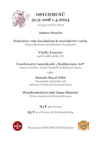 Menu / carte de Gourmet-Restaurant & Weinberggarten SPRINGBRUNNEN Sklenar à Oberkirch