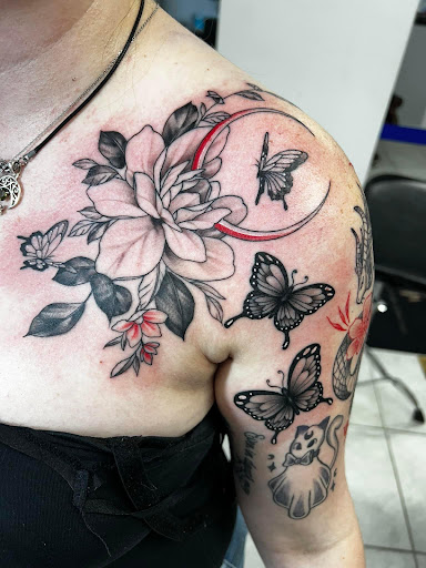 Explore pectoral tattoo ideas, creative tattoo ideas in Daytona Beach, available at Studio 21 Tattoo & Piercings Daytona Beach