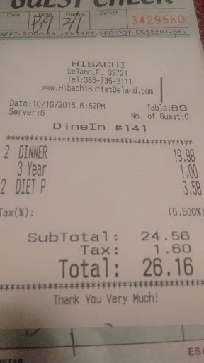 Restaurant «Hibachi Buffet & Grill», reviews and photos, 301 E International Speedway Blvd, DeLand, FL 32724, USA