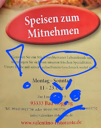 Menu du Ristorante-Pizzeria- Valentino à Neustadt an der Donau