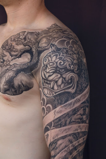 Explore full leg sleeve tattoo ideas, creative tattoo ideas in Hudson, available at The Bohemian Social Club