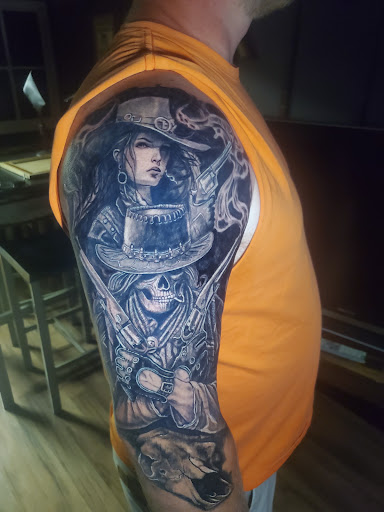 Explore cross sleeve tattoo ideas, creative tattoo ideas in Caroga Lake, available at Recluse Studio