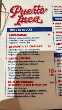 Puerto Inca (Bar à Ceviche) à Paris menu