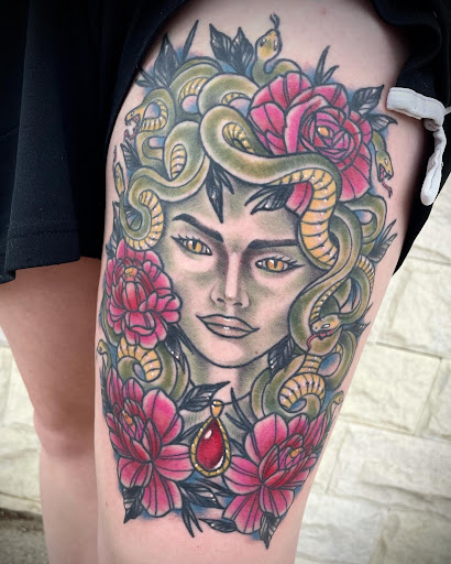 Explore colorful tattoo ideas, creative tattoo ideas in Lakeview, available at Backwoods Tattoo Studio