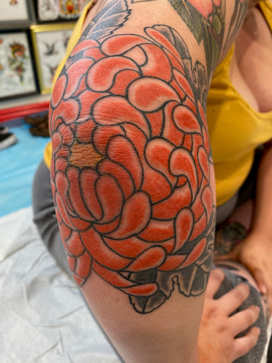 Explore shield maiden tattoo ideas, creative tattoo ideas in Dallas, available at Carl Hallowell, Horisho