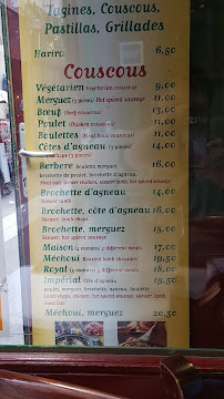 Au Bon Couscos à Paris menu