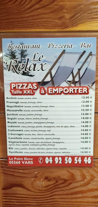 Restaurant Le Relax 1850 à Vars (le menu)