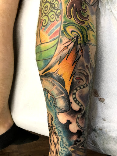 Explore mens upper back tattoo ideas, creative tattoo ideas in New Kensington, available at BLUE HERMIT TATTOO