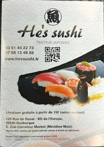 Restaurant japonais He's Sushi à Dunkerque (le menu)