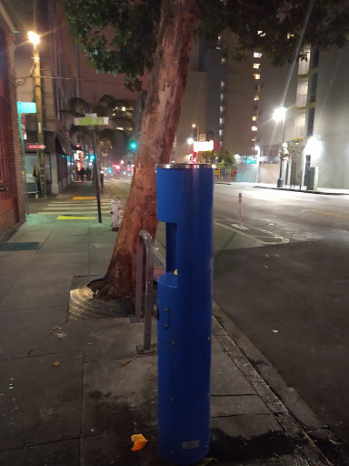 Blue community water fountain