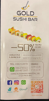 Carte du Gold sushi bar à Pavia