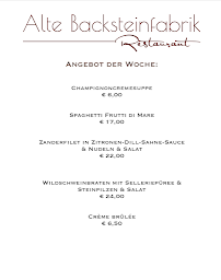 Menu du Alte Backsteinfabrik in Rodenbach à Rodenbach