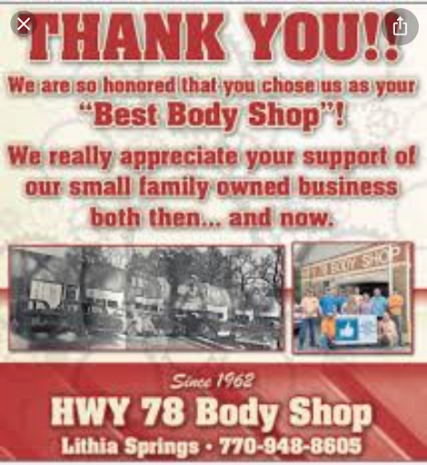 Auto Body Shop «Highway 78 Body Shop Inc», reviews and photos, 3307 E Veterans Memorial Hwy, Lithia Springs, GA 30122, USA