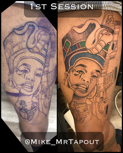 Explore american sleeve tattoo ideas, creative tattoo ideas in Houston, available at Tapout Tattooing