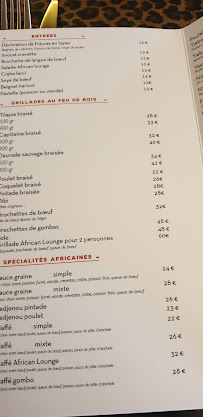 Carte du African Lounge à Paris