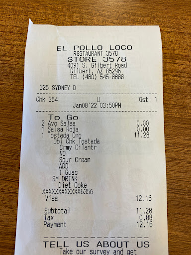 Mexican Restaurant «El Pollo Loco», reviews and photos, 4091 S Gilbert Rd, Gilbert, AZ 85297, USA