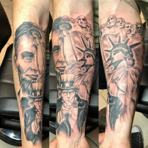 Explore cover up arm tattoo ideas, creative tattoo ideas in Alamogordo, available at The Poison Frog Tattoo Studio