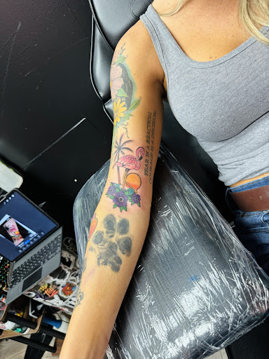 Explore female calf tattoo ideas, creative tattoo ideas in Magnolia, available at Lucky Sparrow Tattoo Shop and Piercing