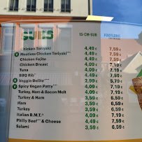 Menu / carte de Subway à Greifswald