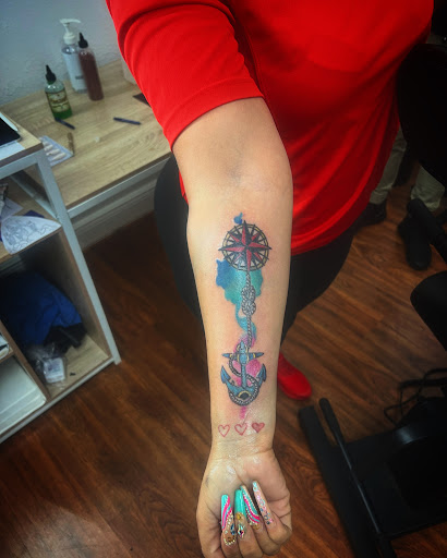 Explore longitude and latitude tattoo ideas, creative tattoo ideas in Cocoa, available at Rorschach Tattoo Shop and Piercing Studio