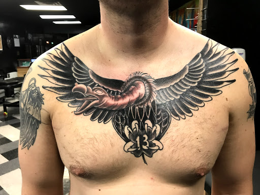 Explore name tattoo cover up ideas, creative tattoo ideas in Kearney, available at Bread N Butter Tattoo