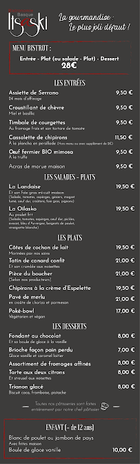 Menu du Le Bistrot Itsaski à Bayonne