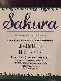 Sakura à Montfermeil menu