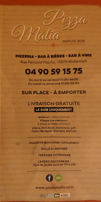 Pizzeria Au Comptoir de Malia à Mallemort (la carte)