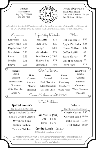 Coffee Shop «Main Street Coffee and Wine Bar», reviews and photos, 1822 7th St, Bay City, TX 77414, USA