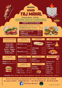 Menu du Taj Mahal Kebab à Moulins