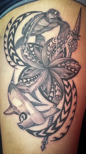 Explore lobster tattoo ideas, creative tattoo ideas in Honolulu, available at Sacred Art Tattoo Waikiki