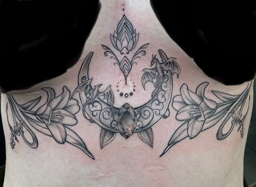 Explore tattoo ideas for back of leg, creative tattoo ideas in San Diego, available at Goddess Temple Tattoo Studio