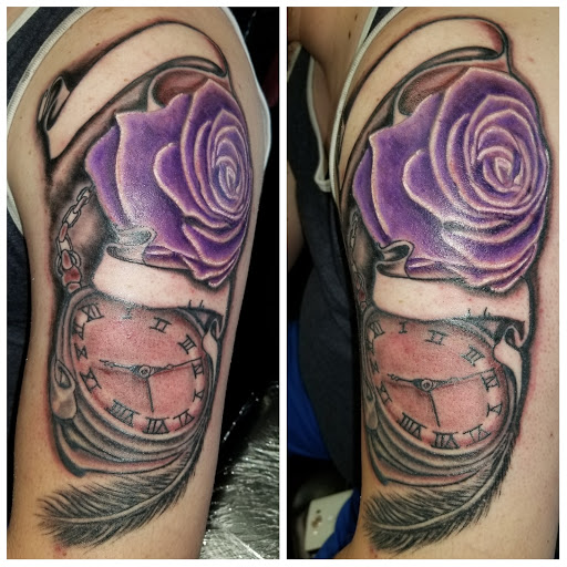 Explore lower back cover up tattoo ideas, creative tattoo ideas in Hilliard, available at 22 Caliber Tattoo Mega Studio