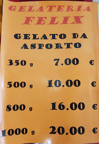 Menu du Gelateria Felix à Spotorno
