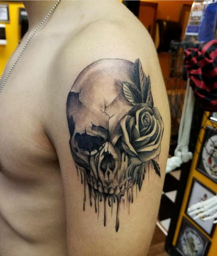 Explore middle of boob tattoo ideas, creative tattoo ideas in Stockton, available at THE PIRATES LOUNGE TATTOO PARLOR