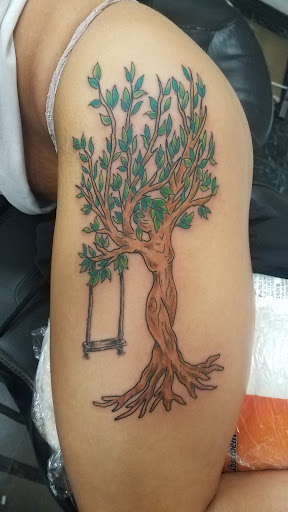 Explore background tattoo ideas sleeve, creative tattoo ideas in Rogers, available at Saved by Grace Tattoo Studio