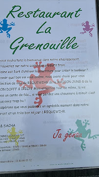 Menu / carte de Restaurant La Grenouille Riquewihr à Riquewihr
