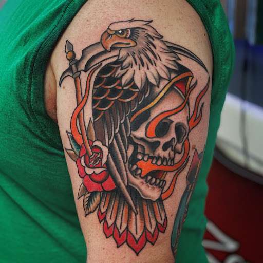 Explore bass guitar tattoo ideas, creative tattoo ideas in Wakefield, available at Wakefield Tattoo