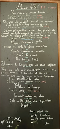 Restaurant français Famille Moutier à Thénac (le menu)