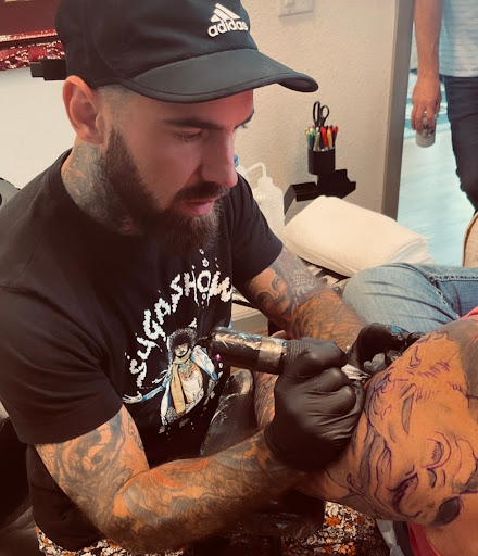 Explore black ink tattoo ideas, creative tattoo ideas in Austin, available at Lost Edge Tattoo