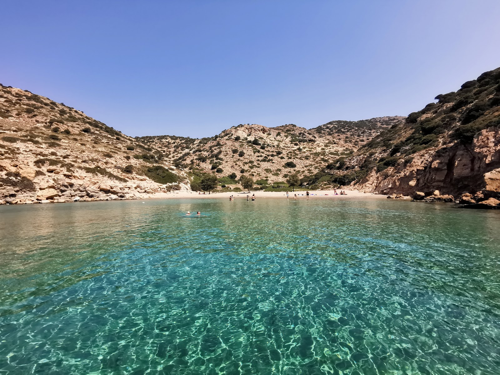 Photo of Alimia beach with turquoise pure water surface