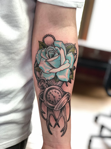 Explore men shoulder tattoo ideas, creative tattoo ideas in Orange, available at North Quabbin Tattoo