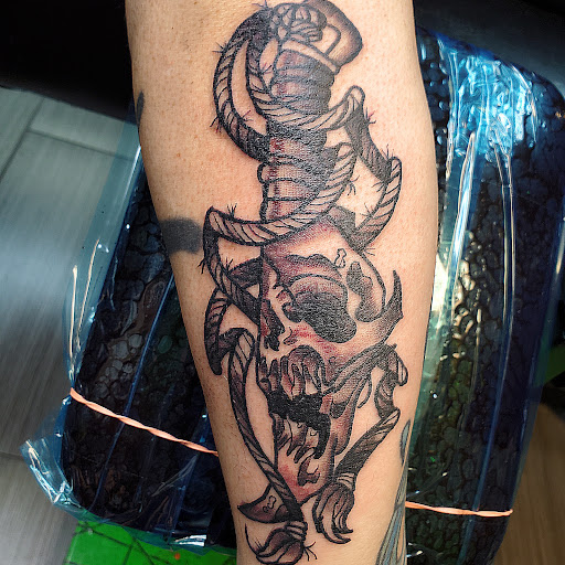 Explore trident tattoo ideas, creative tattoo ideas in Riverside, available at Darkstar Tattoo CA
