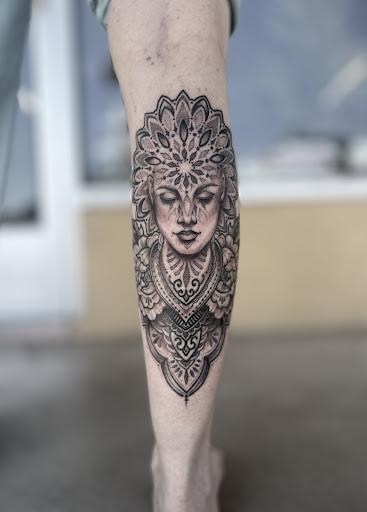 Explore thigh piece tattoo ideas, creative tattoo ideas in Las Cruces, available at Syncere Tattoo
